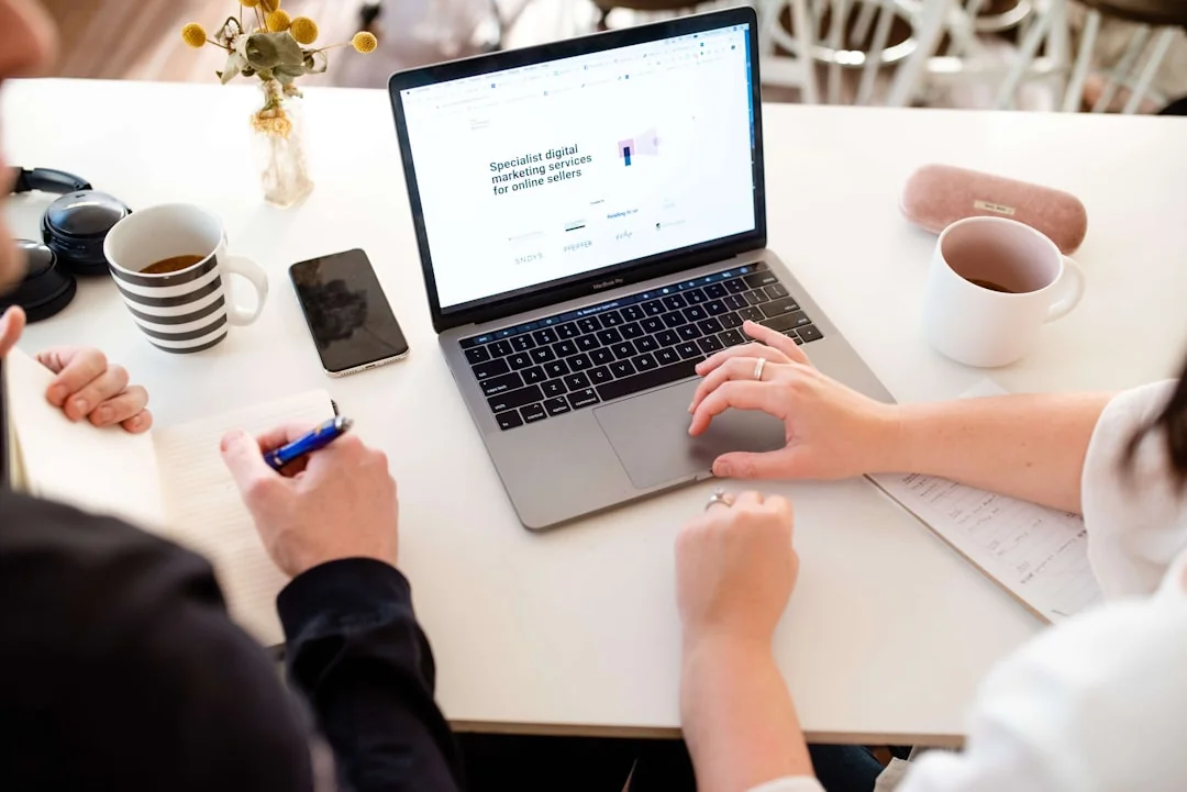 Close-up view of a marketing strategy document lying on a desk, well suited to business content.